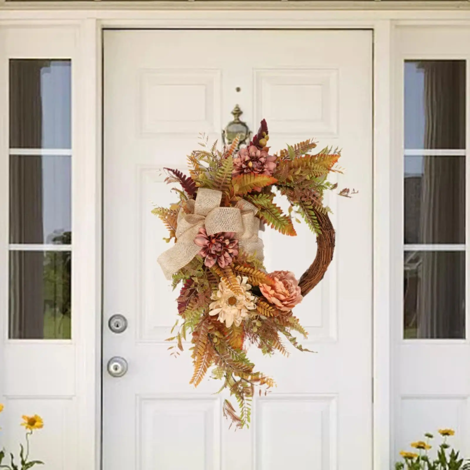 

Fall Wreath with Lights Realistic Thanksgiving Wreath Artificial Wreath Autumn Wreath for Wall Window Porch Farmhouse Home Decor