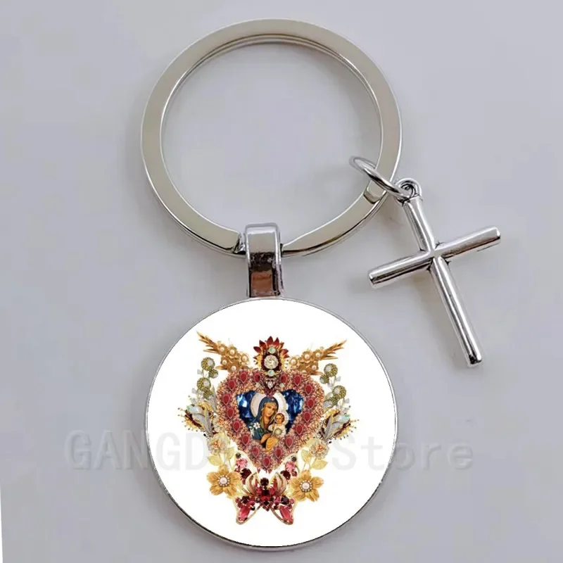 Beautiful Virgin Mary, Religion Guadalupe Virgin Angel Wings Cross Faith Jesus Keychain Jewelry