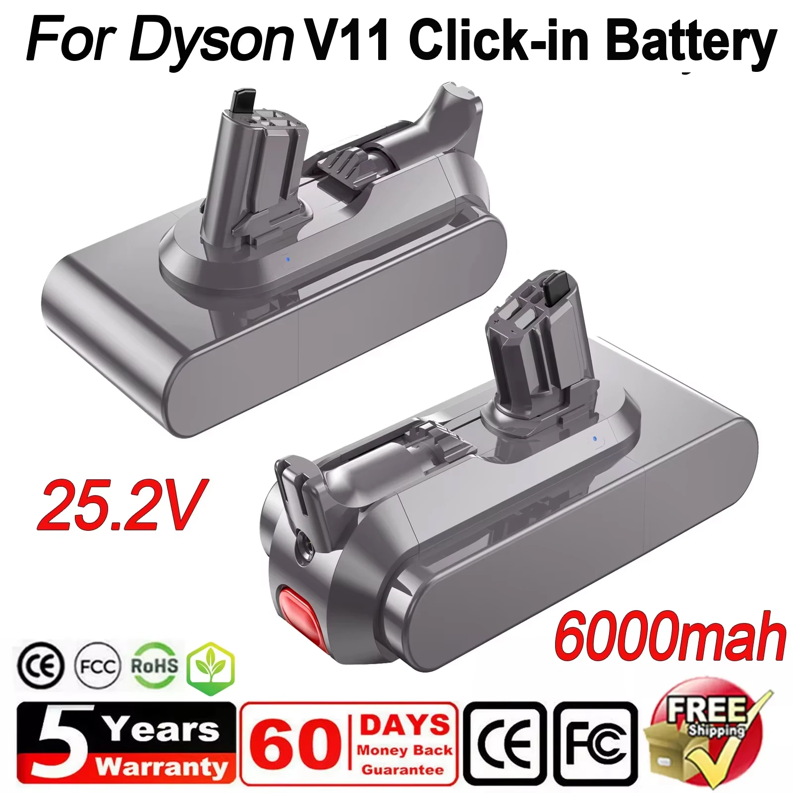 Image of 6000mAh für Dyson V11 Akku-Adapter 25,2V Ersatzakku-Zubehör passend für Dyson V11 Click-in Version SV16 SV17 SV22 SV28 SV29 SV47 970938-01 970425-01