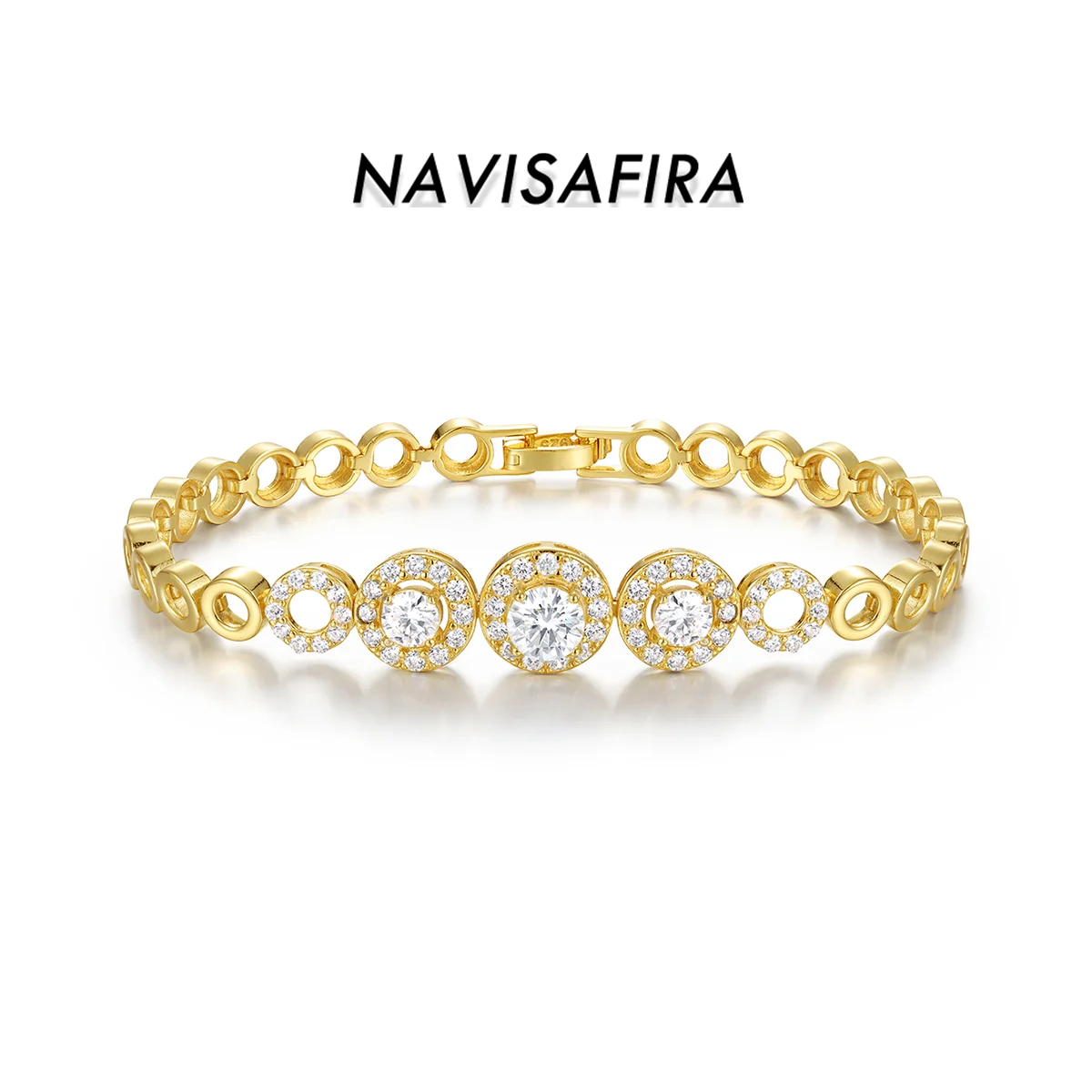 6mm S925 Gold-Plated Circle Moissanite Bracelet – Elegant Halo Design with Center Stones, Perfect for Every Occasion