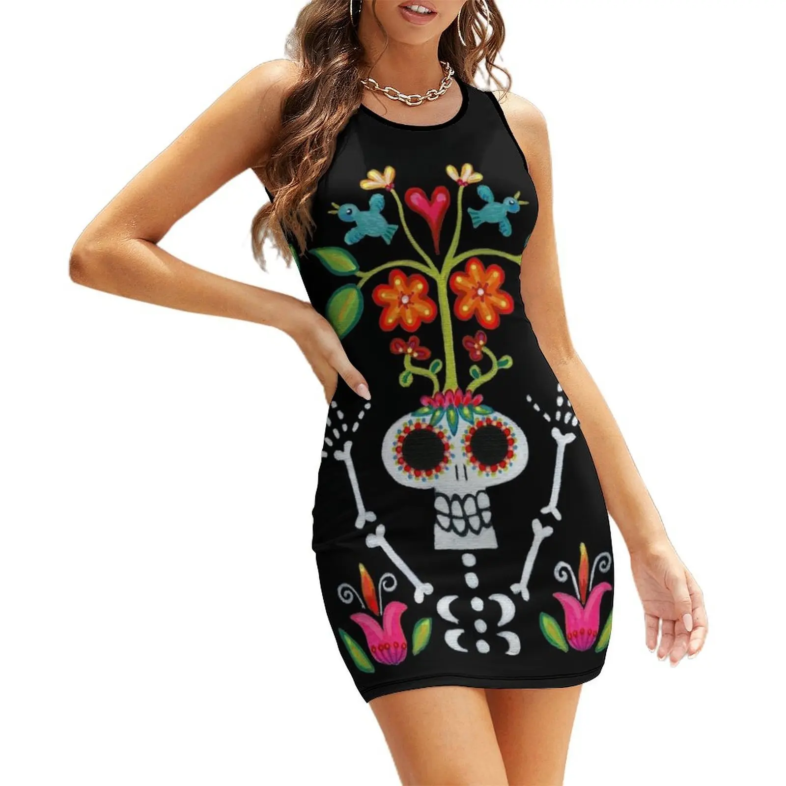 

Happy Skelly with Tree Sleeveless Sundress dress for women 2025 dresses for womens wedding guest dress 2025 Bride dresses