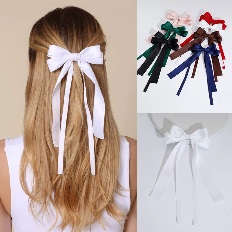 

Bow Hair Clip Korean Cute Solid Color Ribbon Double Bow Long Tassel Handmade Daily Wedding Girls All Season