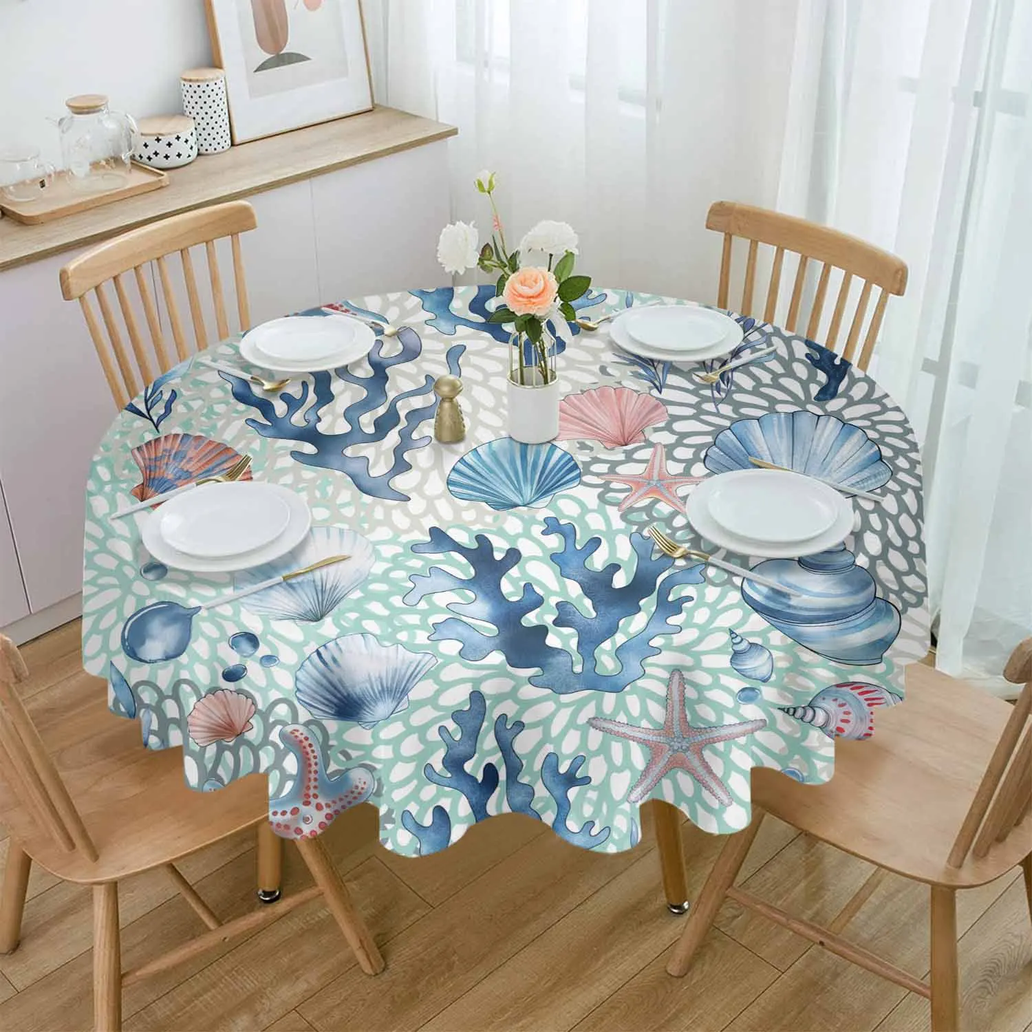 

Summer Ocean Seahorse Starfish Retro Table Cloth Waterproof Wedding Holiday Tablecloth Coffee Table Decor Table Cover