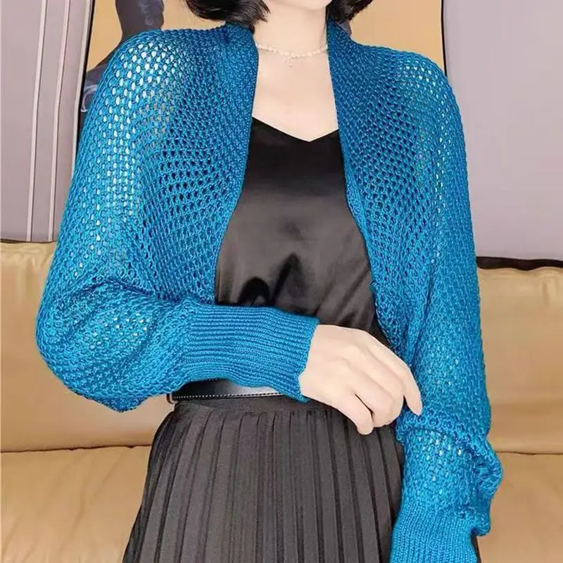 

2025 Summer Hollow Knitted Cardigan Women's Sunscreen Clothing Casual Loose Long Sleeve Shirt Blouses