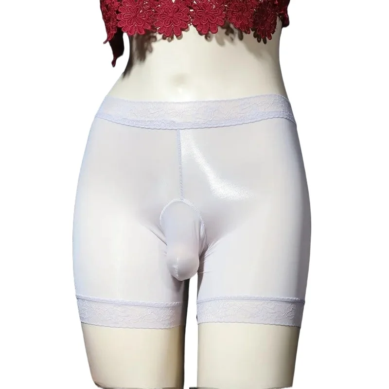 

Large Size Oil Shiny Shorts Sexy Men Transparent Underwear Stretch Breath Panties U Convex Underpants Gay Lingerie Nightwear
