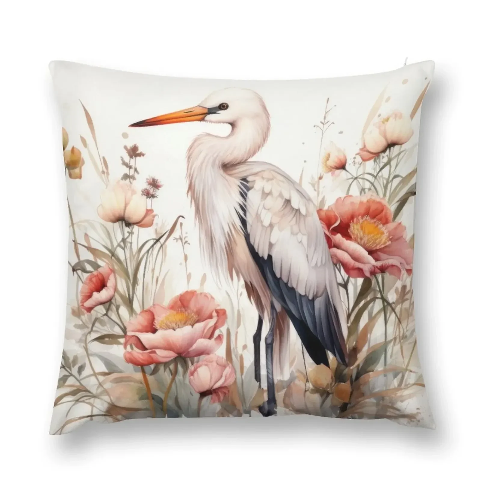 

Watercolour Stork surrounded by flowers Throw Pillow Decorative Cushion Cover Pillowcases Bed Cushions Plaid Sofa pillow