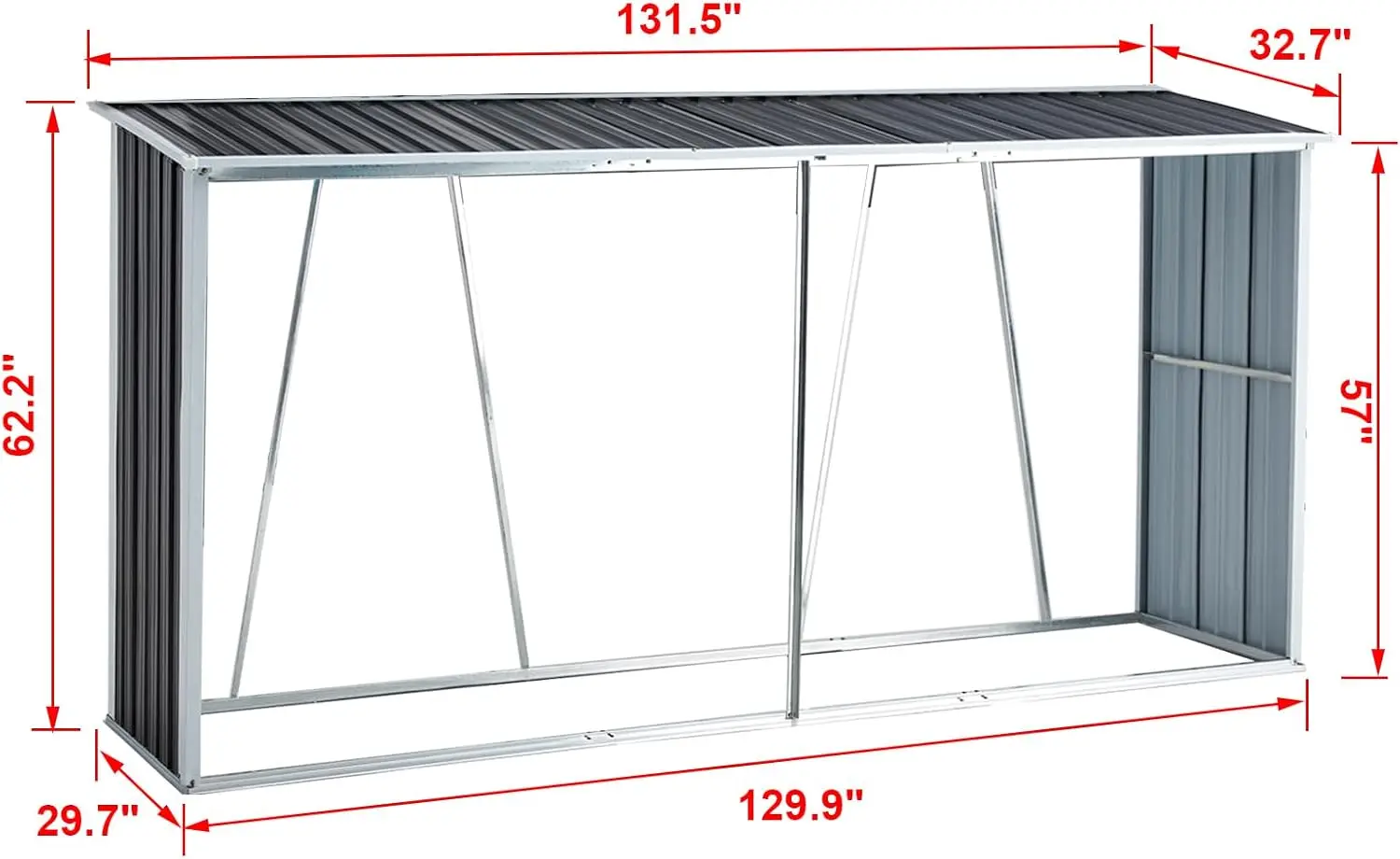 Outdoor Steel Firewood Rack, 11 x 2.7 x 5.2 feet Weather Resistant Open Wood Shed with Sloped Roof for Firewood, Pellet, or Lumb