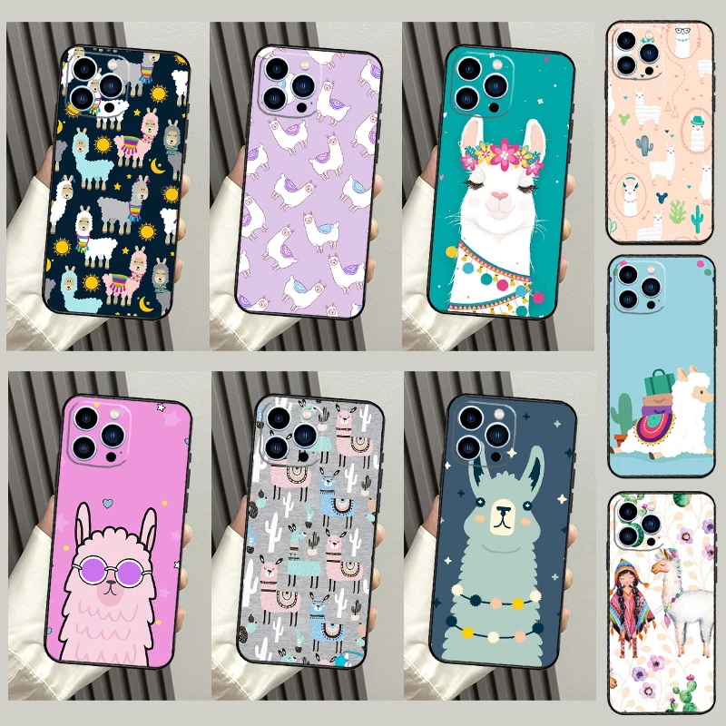 Cute Llama Case For iPhone 16 15 14 Pro Max 11 Pro Max 12 13 Mini X XR XS Max Plus Phone Cover