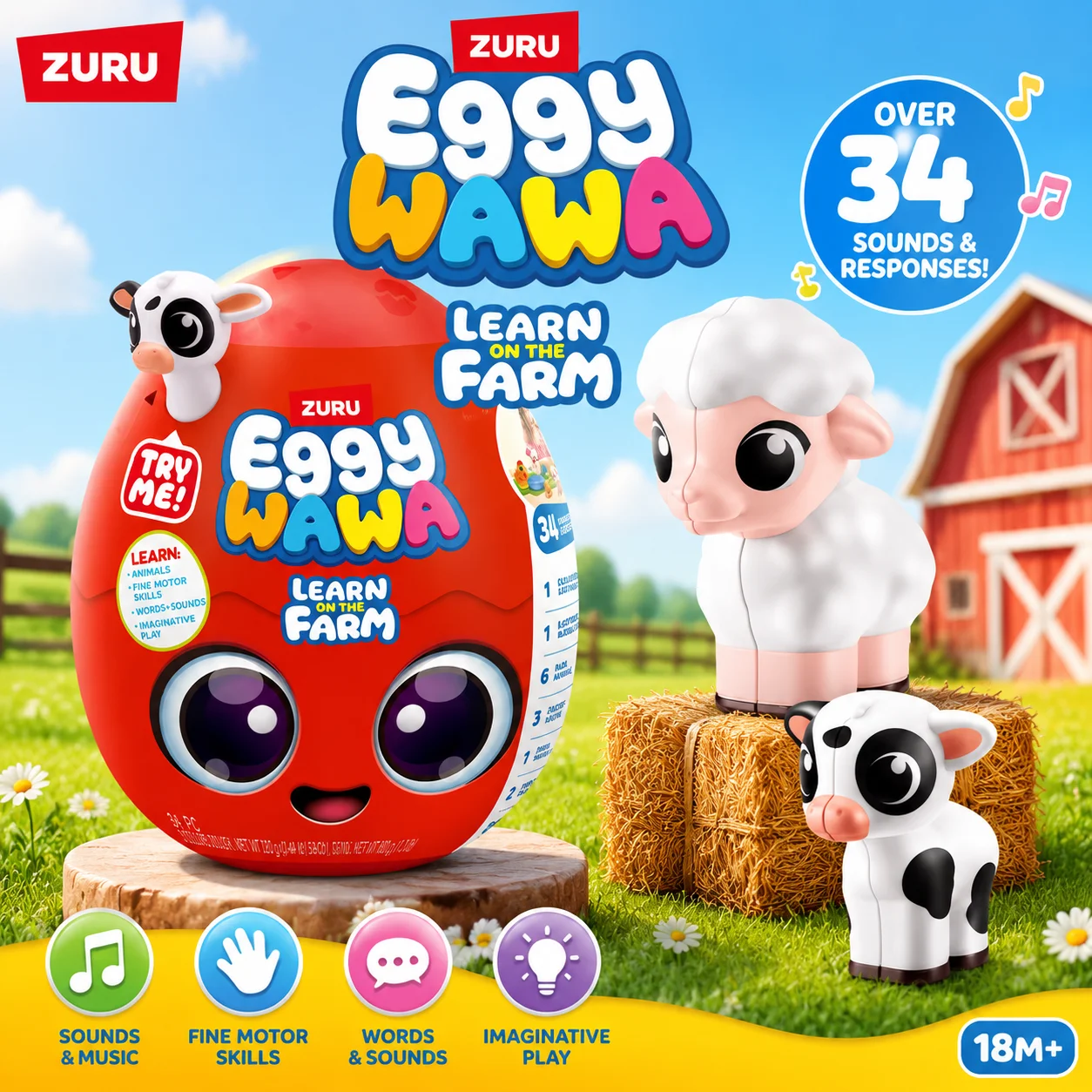 Zuru Eggy Wawa Learn On The Farm Surprise Egg Farm Animal Figure, Simulated Fine‑Motor Skill Collectible Hobby Decor Gift