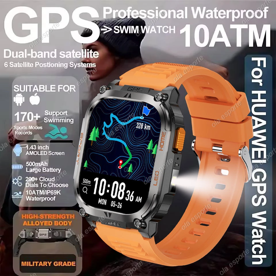 

Мужские умные часы, военные GPS, встроенный компас, 178+, спортивный режим, 10 АТМ, телефонный звонок, пульс, сон, умные часы