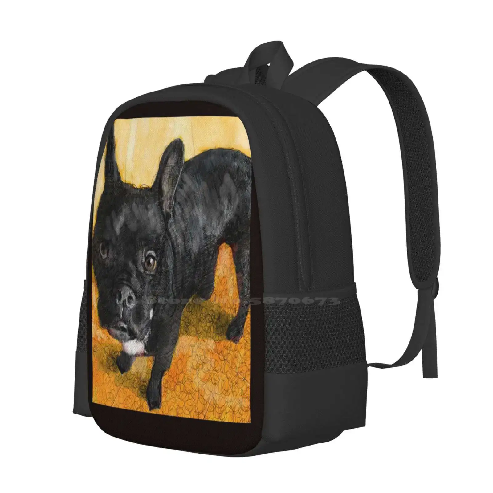 The Portrait Of A Black Pitbull With A Cool Funny Face Hot Sale Schoolbag Backpack Fashion Bags Black Pit Bull Short Tail