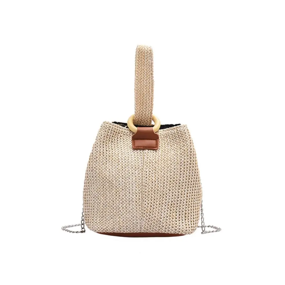 

Casual Korean Style Straw Bucket Bag Handbag Tote Bag Woven Handbag Solid Color Crossbody Bag Small Phone Bag Vacation