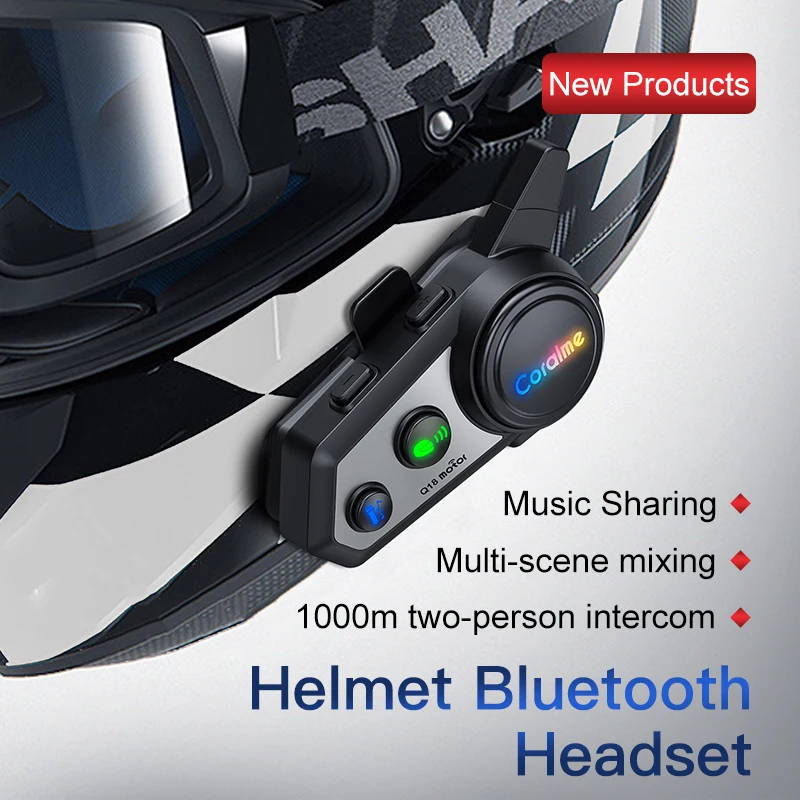 

Q18 Motorcycle Helmet Headset Intercom Bluetooth 5.0 800m 2 Rider Interphone Support for Music Player & Sharing IPX6 Waterproof