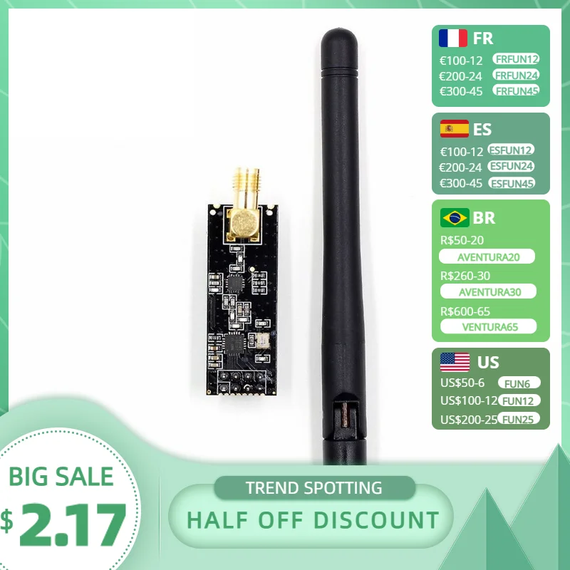 2.4G Wireless Modules SMA Antenna 125 Frequency 2.4GHz~2.5GHz 3～3.6V Max Accessories Data Reception NRF24L01 PA