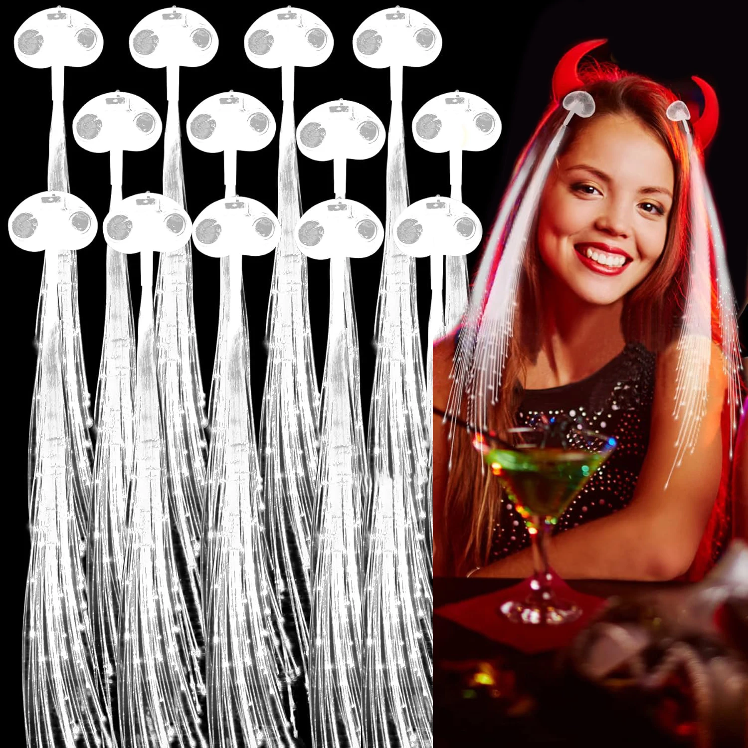 

24/100/500pcs White LED Light Up Fiber Optic Glow Hair Braids Barrettes Clip Hairpin Birthday Wedding Party Supplies Wholesale
