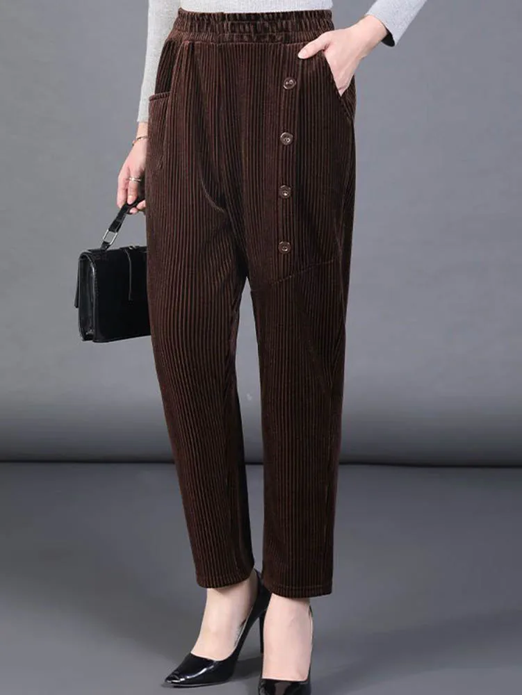 Warm Thicken Corduroy Harem Pants Winter High Waist Fashion Womens Straight Pantalones Vintage Plus Velvet Baggy Sweatpants 2023