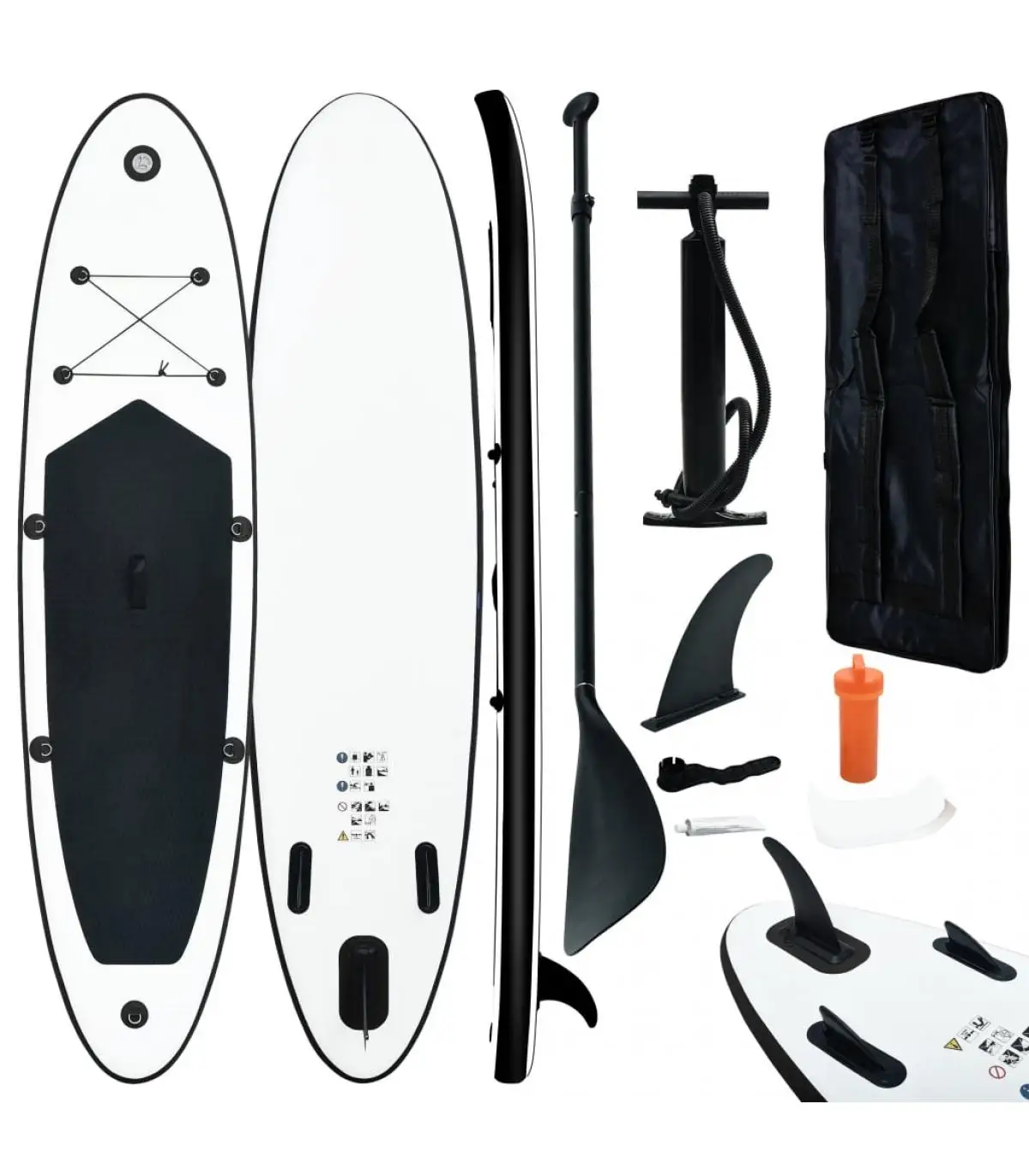 Black and white inflatable Paddleboards paddle board set