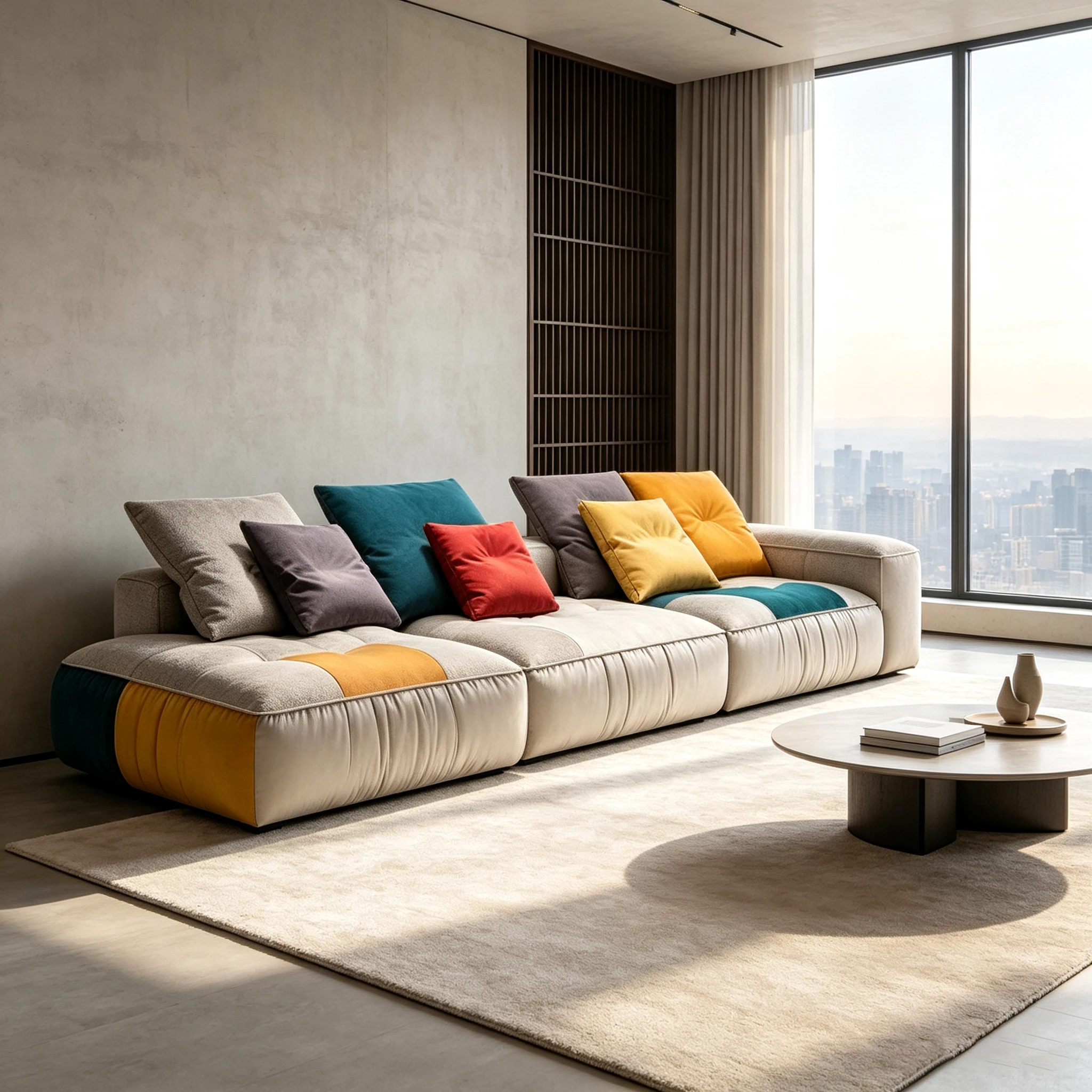 Modern multi-color patchwork sofa designer-designed modular sofa, luxury fabric living room sofa, suitable for high-end