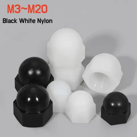 Tuercas de cúpula de bellota hexagonal de nailon blanco y negro, aislamiento de plástico, tuerca decorativa, 2-100 piezas, M3M4M5M6M8M10 M12 M14 M16 M18 M20