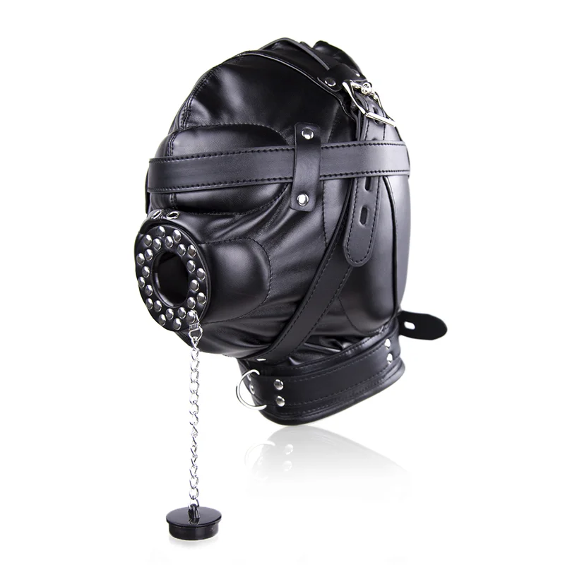 Máscara de cuero PU para hombres y mujeres, gorro de mordaza bucal con embudo, cubierta desmontable, Bondage, BDSM, Gimp, disfraz Sexy, juguetes sexuales