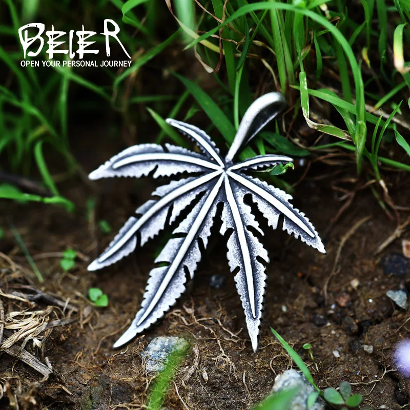 Stainless Steel hiphop punk maple Leaf tobacco leaf Pendant Chain Necklace men fashion Jewelry BP8-502