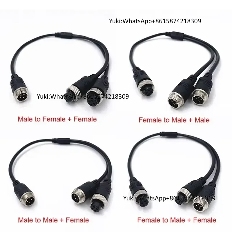 Unified M12 4-Pin Power Y-Splitter Circular Connector Male Female IP67 Custom Cable Harness for Aviation Camera Extension
