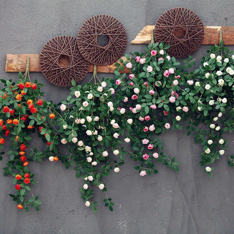 الزهور الاصطناعية النباتات أوراق Lvy الخضراء معلقة زهرة الورد الكرمة الزفاف ديكور حديقة المنزل DIY بها بنفسك معلقة جدار زهرة الحرير
