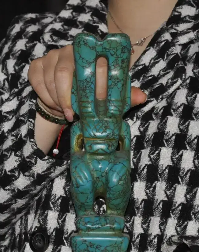 China Hongshan Culture turquoise Carved fengshui Jade Cong Sun God Helios Statue