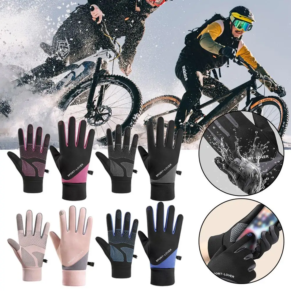 Warme Outdoor-Fahrradhandschuhe, Unisex, Skifahren, winddichte Handschuhe mit Fleece innen, kann Telefon ohne Handschuhe auszuziehen