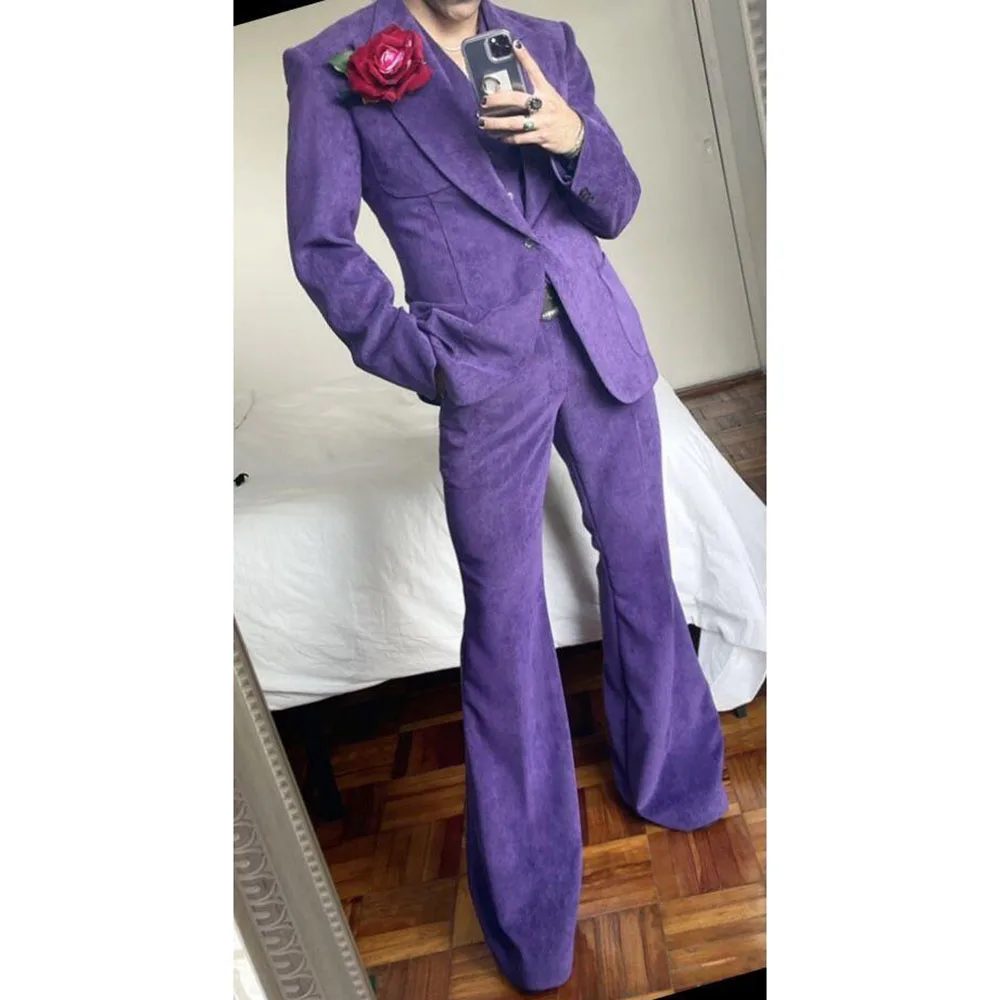 

Simple Purple Men Suits Collar One Button Skinny Special Color Formal Occasion High Quality Customize Male Clothing Fashion