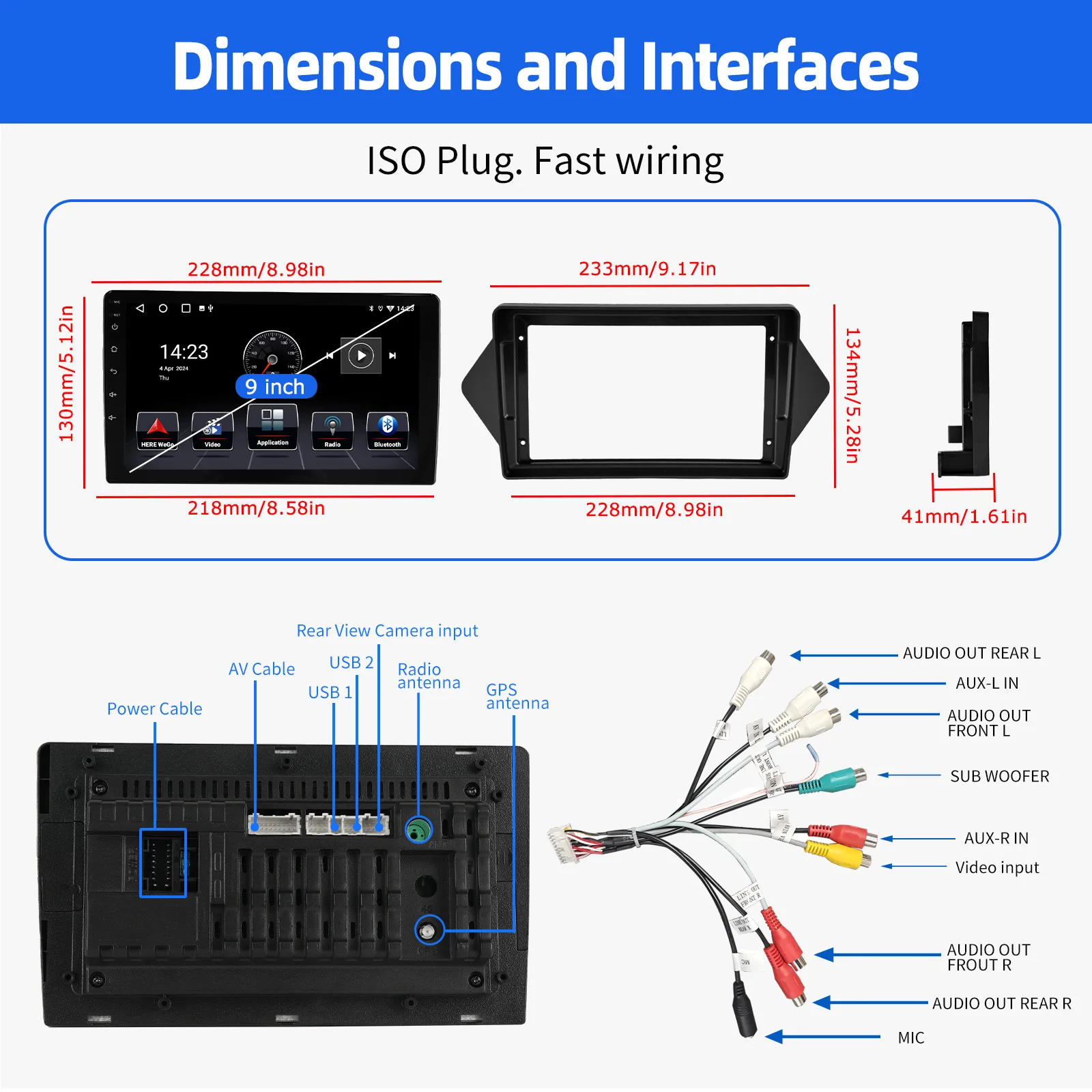 9" Android 14 For Honda Acura MDX 2007-2013 Apple Carplay Car Stereo GPS Navigation WiFi Bluetooth 2+32G FM/RDS Radio Head Unit