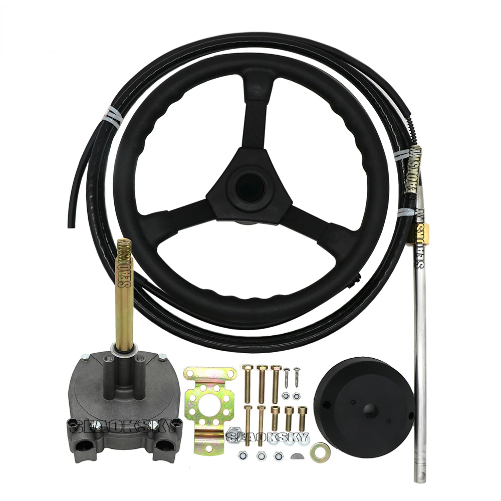 10 FT Planetary Gear Outboard Engine Boat Marine Steering System With Control Cable and Plastic Steering Wheel