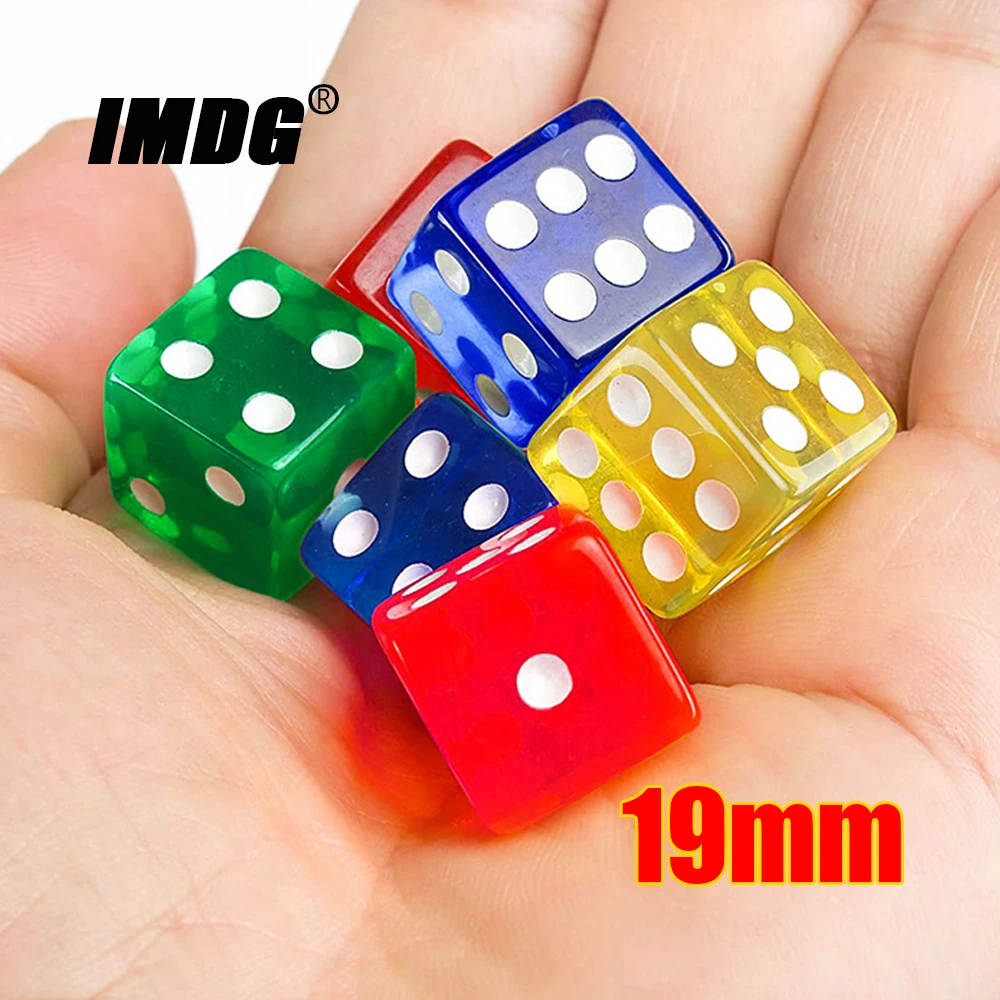 10pcs/Pack Transparent Colors Acrylic Dice 19mm White Dot Square Corners High Quality Boutique Game Bar Mahjong Cubes