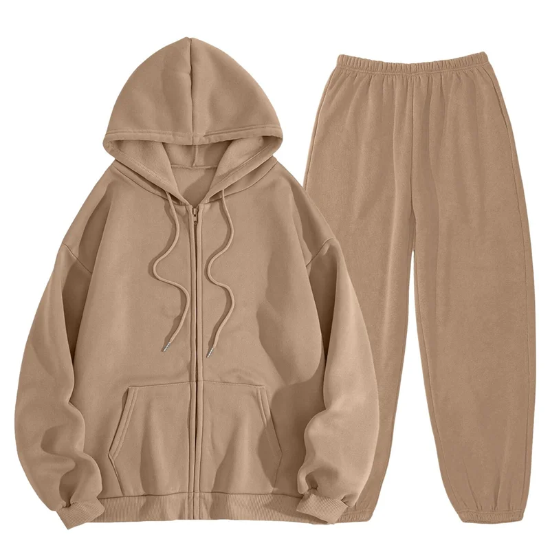 

Women Zip Up Hoodies Long Sleeve Solid Color Fall Casual Fashion Jackets With Trousers Set