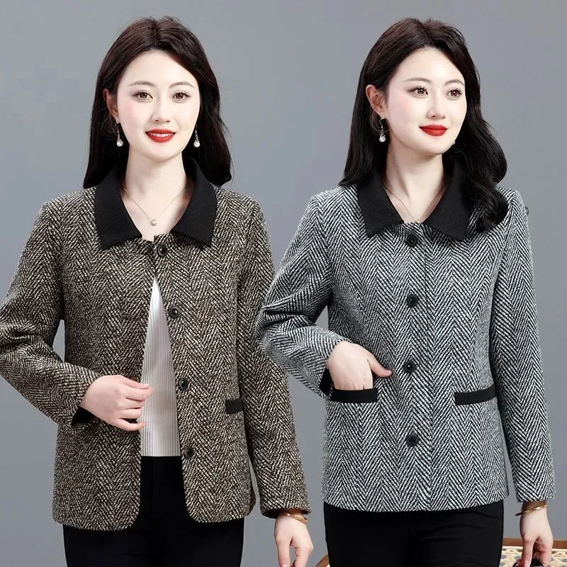 

High-End Small Fragrance Coat Women 2025Spring Autumn New Mother Short Woolen Jacket Female Joker Suit Outwear Fashion Overwear