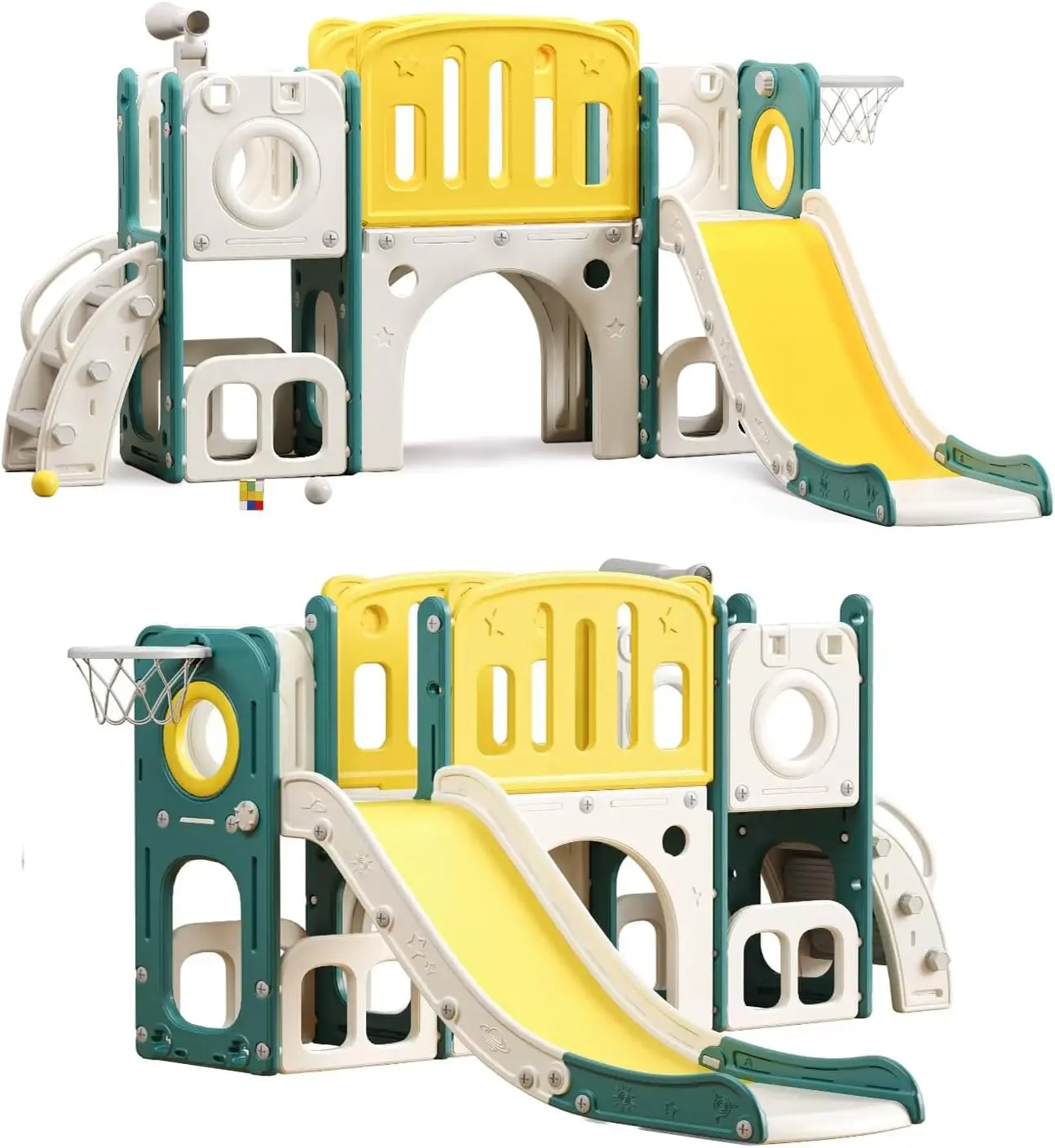 

8-in-1 Toddler Slide Set, Kids Climber with Basketball Hoop, Indoor Outdoor Playground, HDPE, Non-Slip Steps