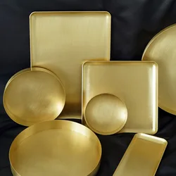 Gold Brass Storage Tray  Serving Platter Decorators Brushed Metal Tableware/Plate Jewelry/Cosmetics/Candy/Food Makeup