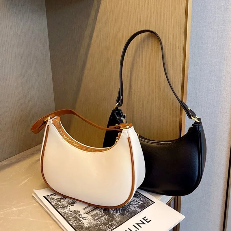 Modna torba na ramię Damska torba pod pachę ze skóry PU Casual Commuting Clutch Solid Color Moon Shape Tote Light Luxury Bags