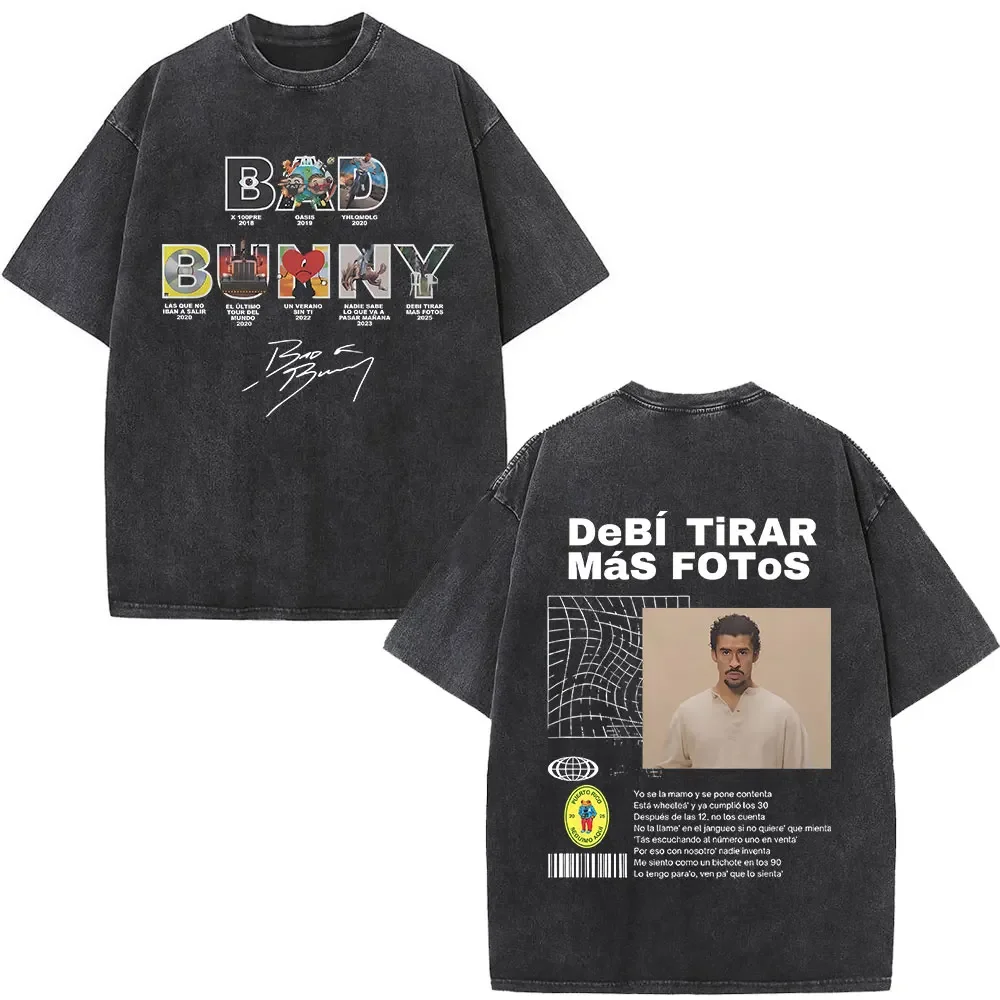 مغني الراب سيئة أرنب ألبوم ملصق غطاء تي شيرت مطبوع غسلها خمر قمة الموضة الشارع الشهير الرجال النساء الهيب هوب المتضخم قميص قصير #1
