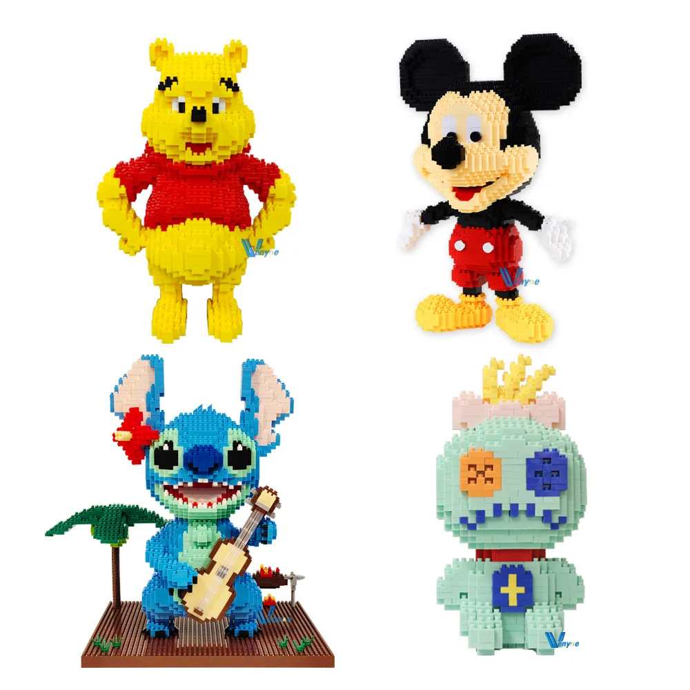 

New Disney Building Blocks Winnie the Pooh Micro Stitch Mickey Scrump Model Mini Bricks Figure Toys For Kids Christmas Gift