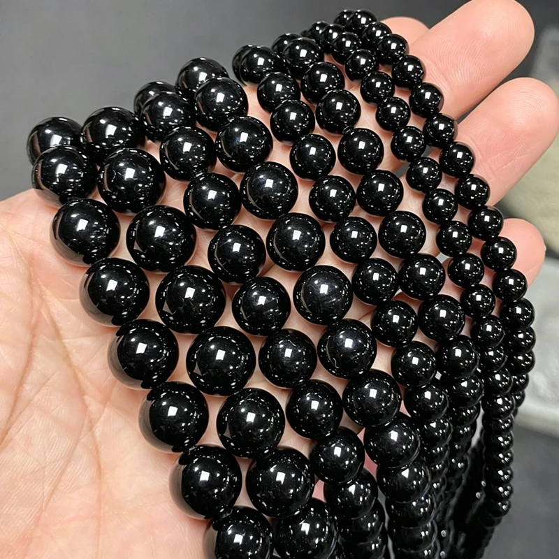 7A Natural Black Agate Onyx Stone Beads Round Loose Spacer For Jewelry Making DIY Bracelets Accessory 15'' Strand 4 6 8 10 12mm