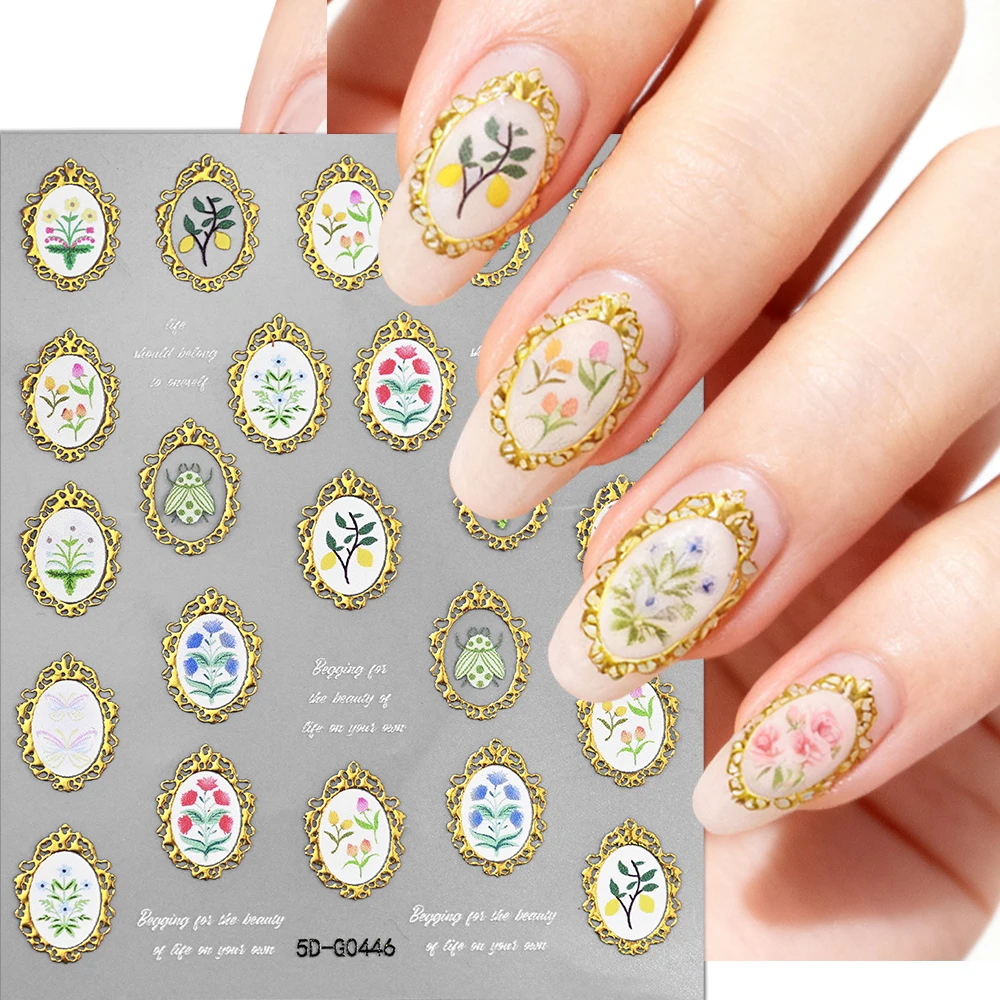 1Pc Gold Pink Blue Butterfly 5D Nail Sticker Bronzing Hollow Metallic Butterfly Bow Adhesive Slider Flower Grass Nail Art Decals