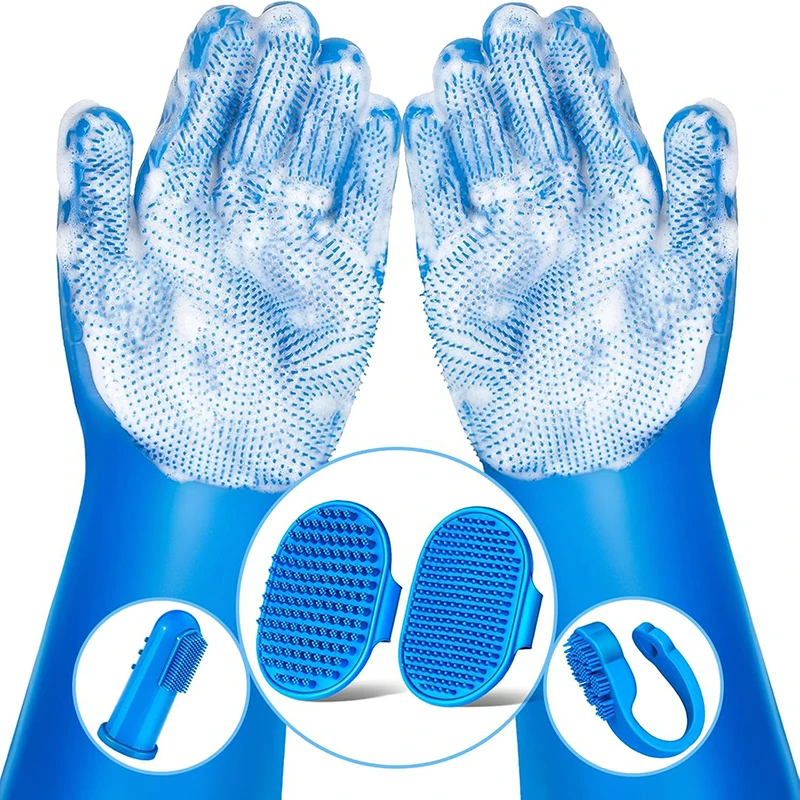 

6-piece Silicone Pet Grooming Kit Durable Thickened Pet Hair Remover Glove Universal Toothbrush Bathing Shampoo Dogs Brush