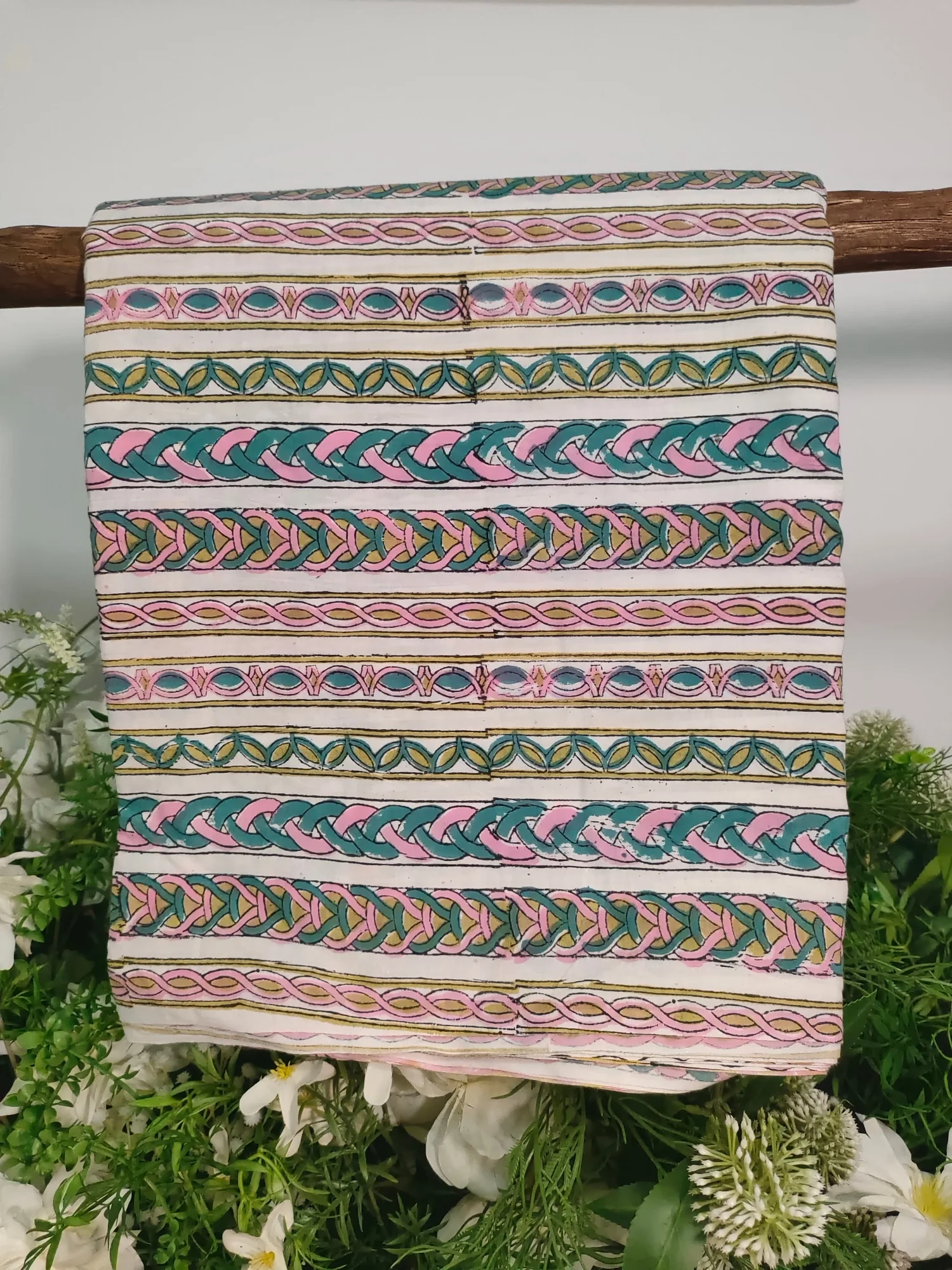 

Sustainable India hand block print Striped 100% Cotton Vintage Fabric for Dress Pillow DIY Clothing Home Decor Fabric