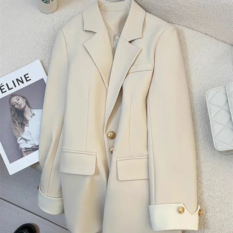 Elegant Women's Long Sleeve Blazer Coat Stand up Collar Loose Fit Fashion Office Lady Outwear for Spring Autumn