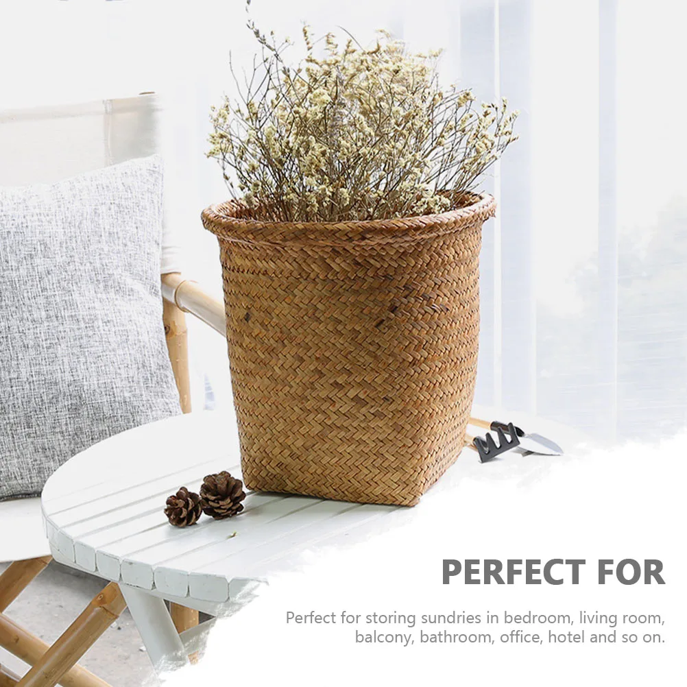 Basket Trash Can Woven Storage Wicker Waste Garbage Rattan Bin Laundry Sundries Wastebasket Paper Container Baskets Seagrass