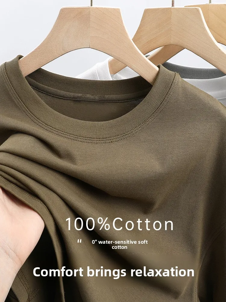 

Новая мужская футболка европейского стиля, премиум-класса, с круглым вырезом, из плотного 100% хлопка, свободного кроя, повседневная, весенняя.