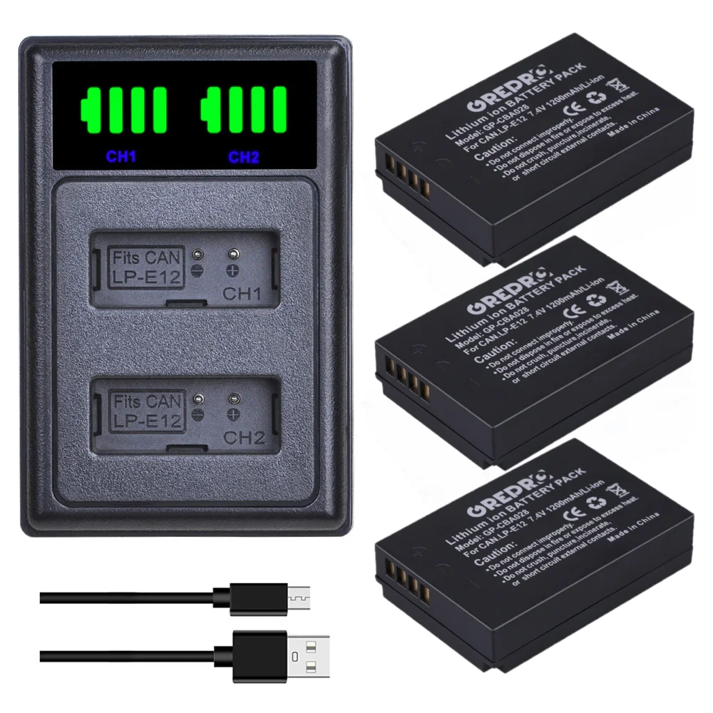 

LP-E12 Battery and Charger for Canon EOS 100D, M50, M10, M100, M200, PowerShot SX70 HS