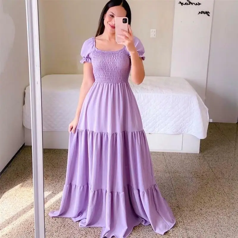 Spring Summer New Sle Women's Long Dr Fairy Skirt Floral Print off oulder Maxi Dr High Waist a Line Skirt Commute S...