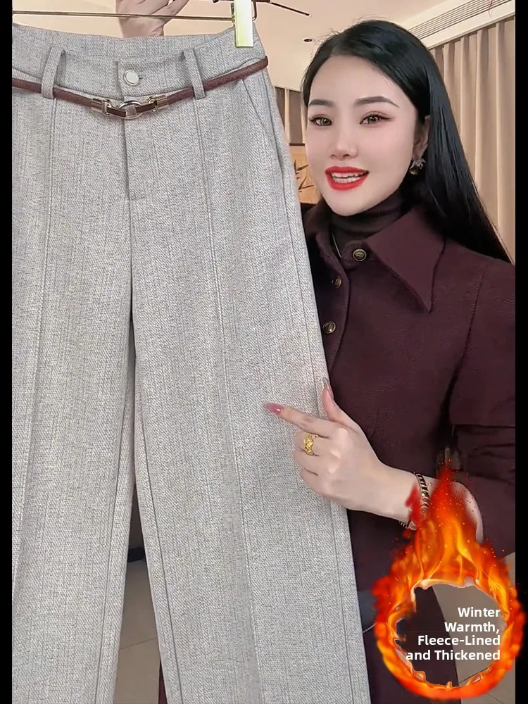 

Женские зимние утепленные брюки-палаццо с высокой талией, свободные, прямые, для повседневной носки и офиса